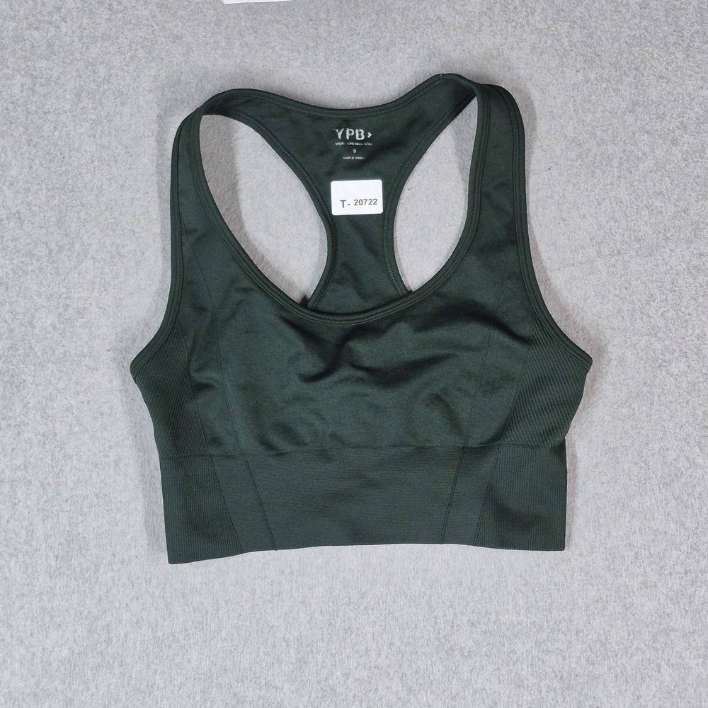 YPB Women Sports Bra Small Green Wireless Knit Racerback Pullover